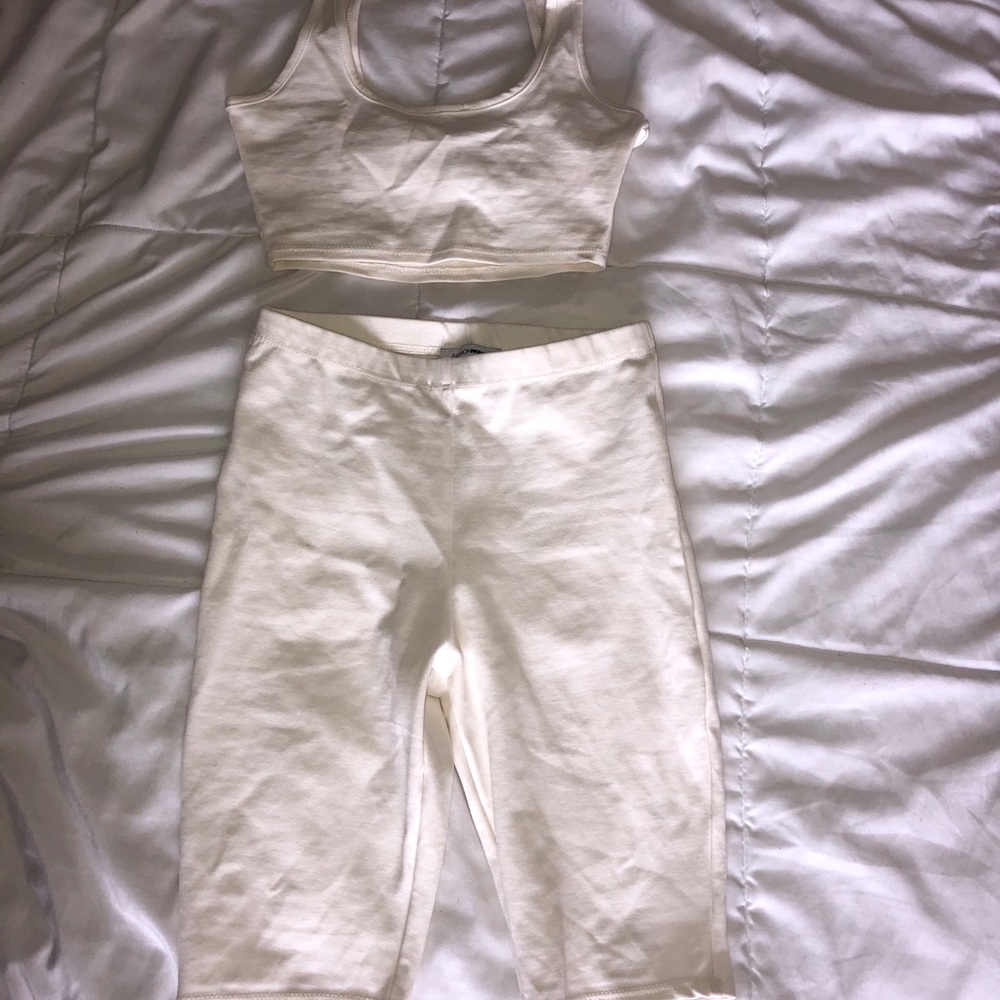White two piece biker short set